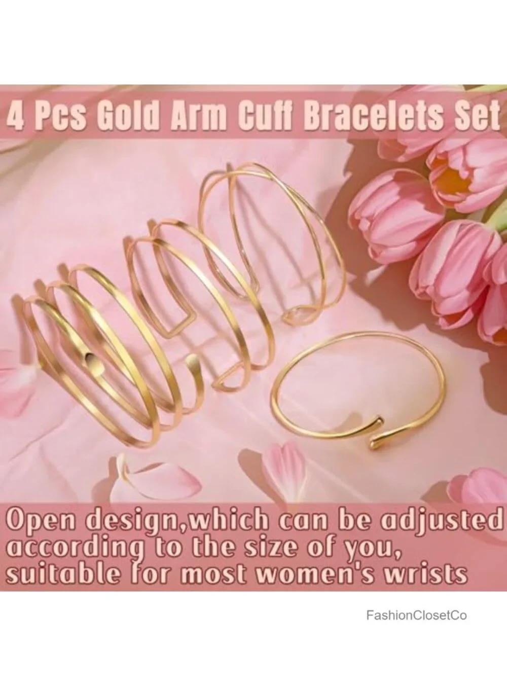 4 Pcs Minimalist Golden Arm Cuff Upper Arm Jewelry Set Adjustable Stackable